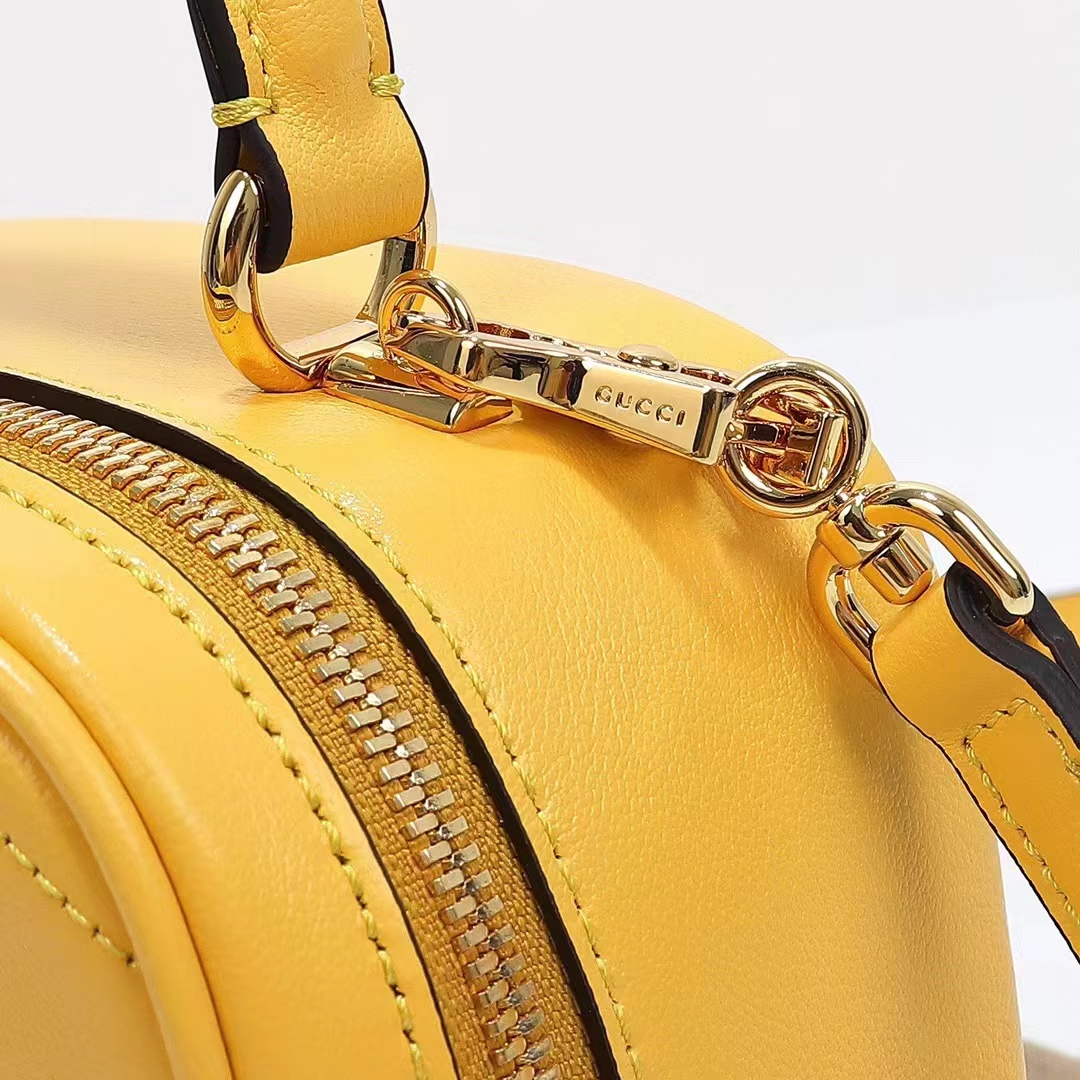 Gucci Women GG Blondie Top Handle Bag Yellow Leather Round Interlocking G