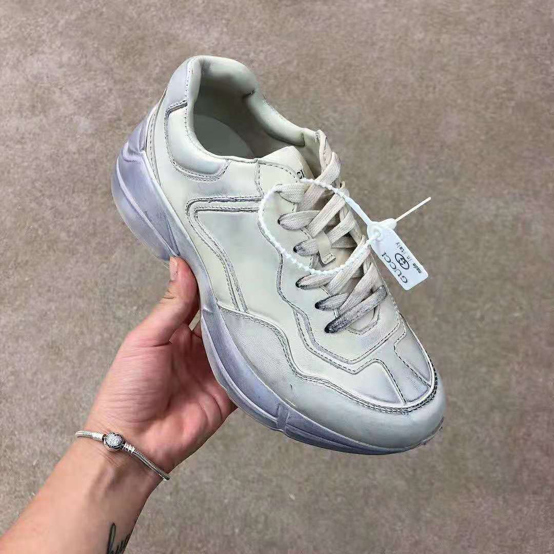 Gucci Unisex Rhyton Leather Sneaker-Beige