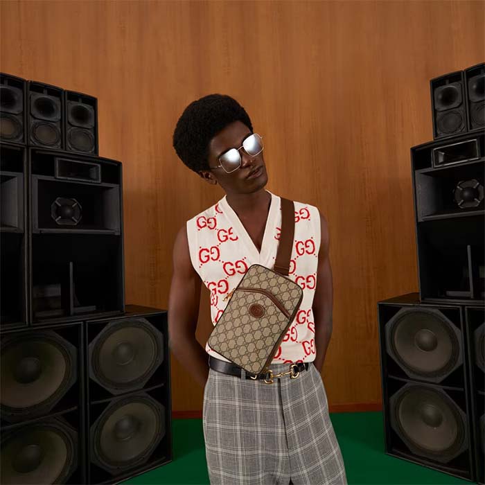 Gucci Unisex Sling Backpack Interlocking G Beige Ebony GG Supreme Canvas