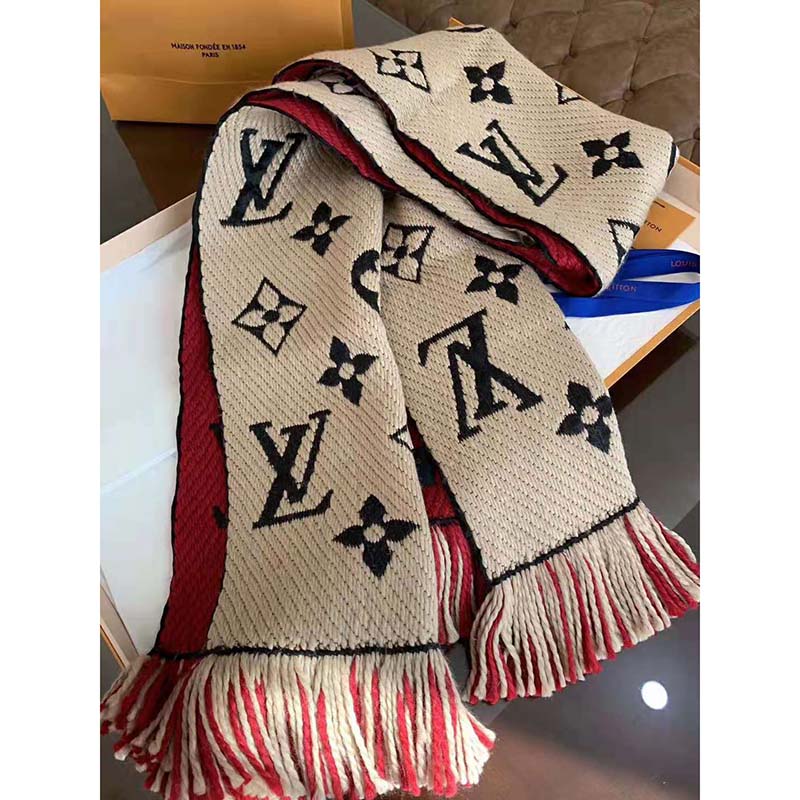 Louis Vuitton LV Women Logo Mania Duo Monogram Wool and Silk Scarf-Sandy