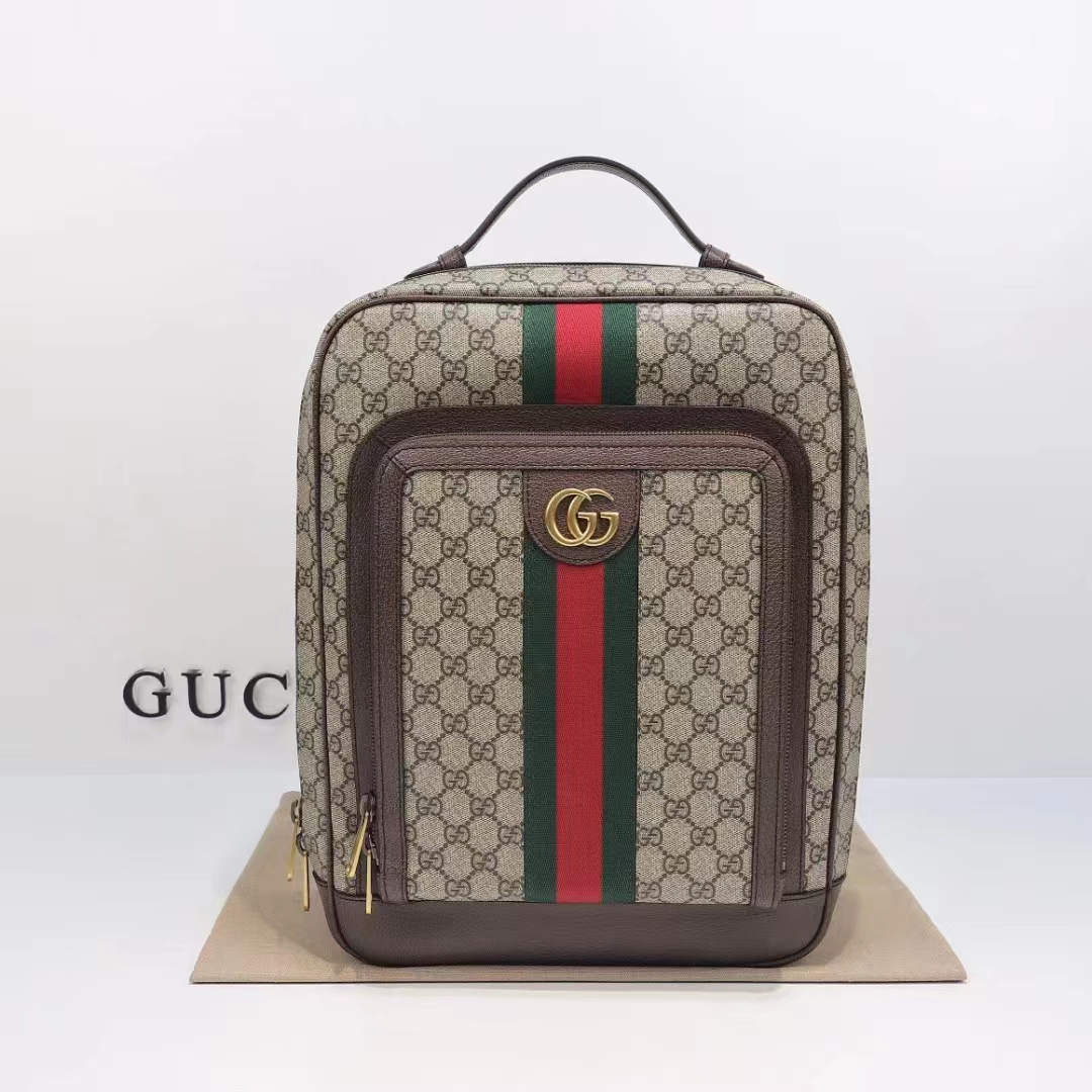Gucci Unisex Ophidia GG Medium Backpack Beige Ebony GG Supreme Canvas Double G