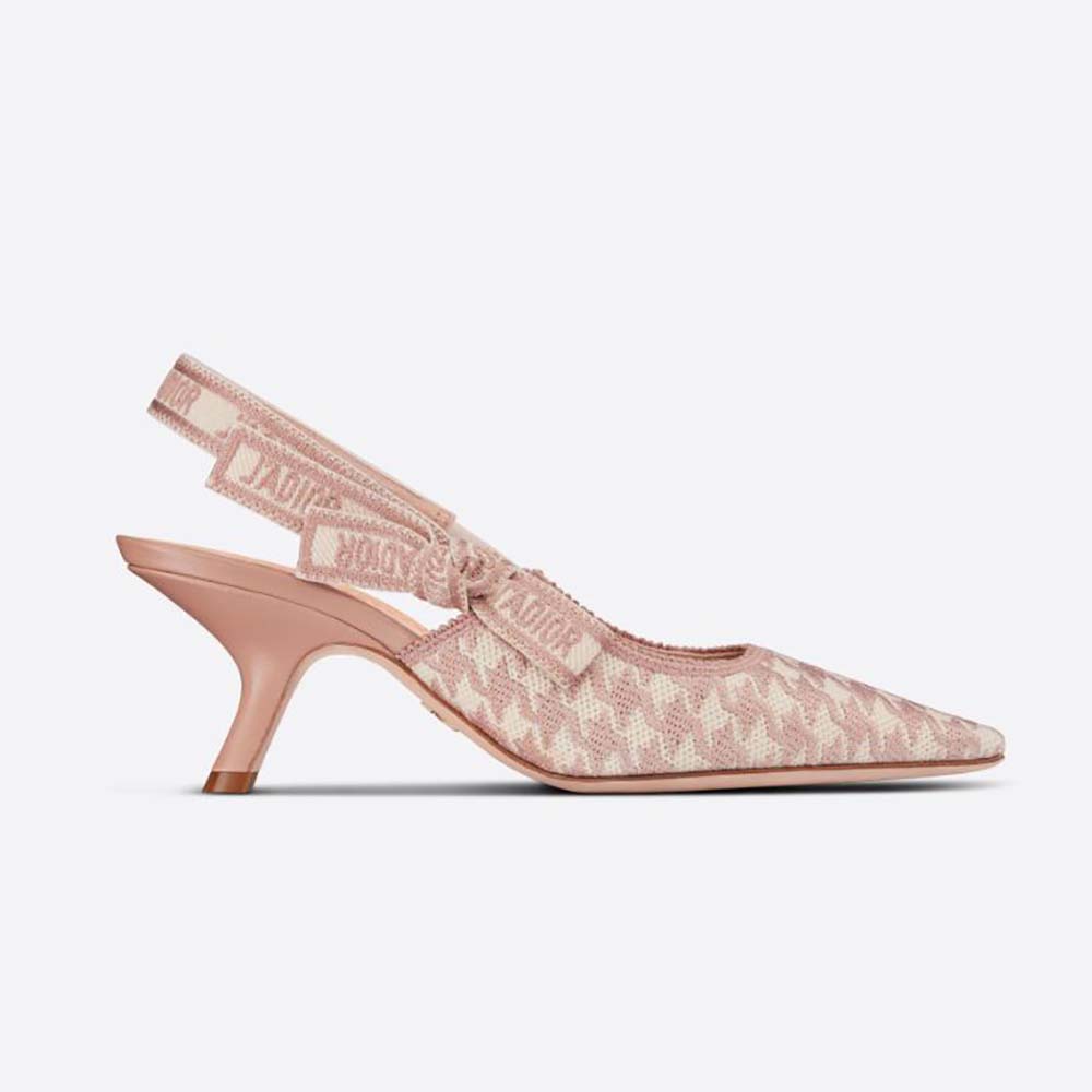 Dior Women J’Adior Slingback Pump Rose Des Vents Cotton Embroidery with Micro Houndstooth Motif