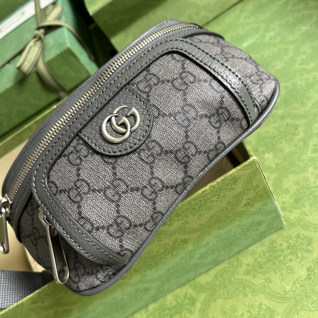 Gucci GG Unisex Ophidia Belt Bag Grey Black GG Supreme Canvas Double G