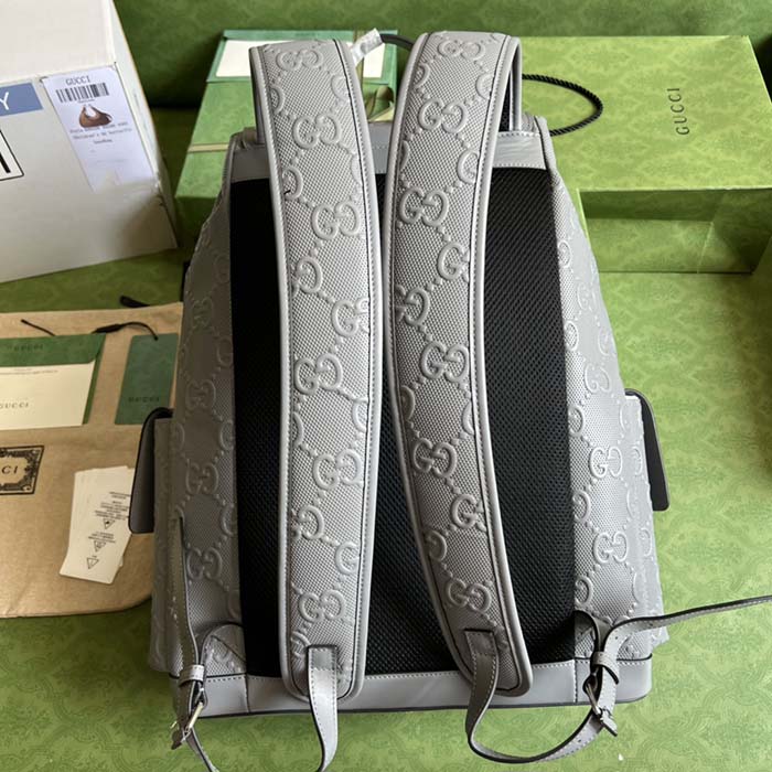 Gucci GG Unisex GG Embossed Backpack Grey GG Embossed Leather