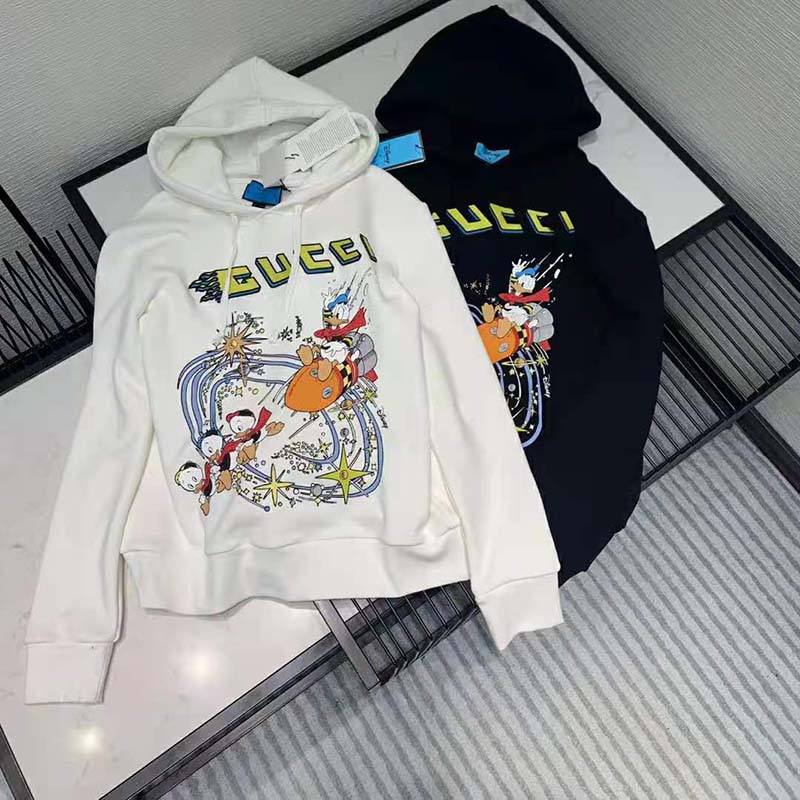Gucci Men Disney x Gucci Donald Duck Hooded Sweatshirt Fixed Hood Oversize Fit Cotton