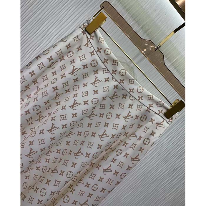 Louis Vuitton Women LV Monogram Midi Skirt Silk Beige 1AFOJN