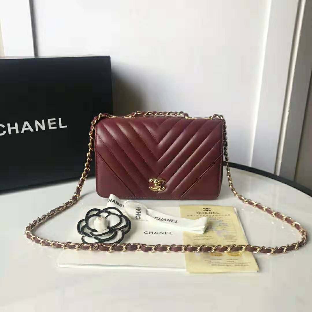 Chanel Women Mini Flap Bag in Calfskin Leather-Red