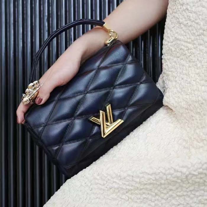 Louis Vuitton LV Women GO-14 MM Navy Blue Lamb Leather Cowhide Leather