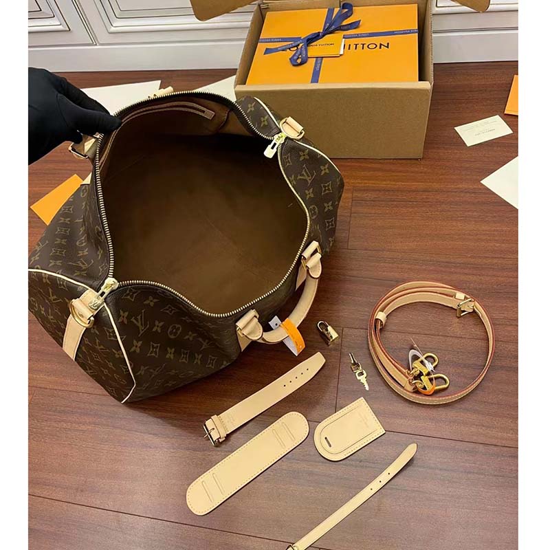 Louis Vuitton LV Unisex Keepall Bandoulière 45 Monogram Canvas Natural Cowhide Leather