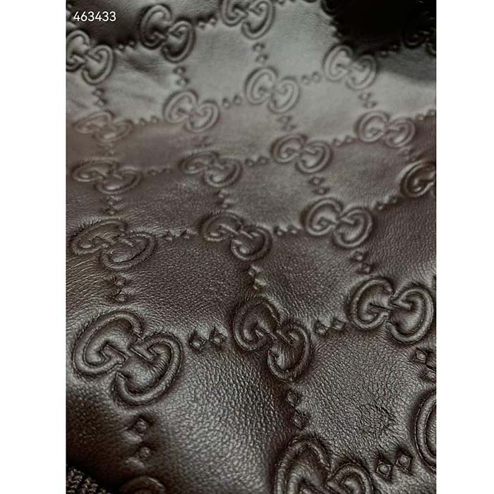 Gucci Women GG Leather Bomber Jacket Brown Lambskin Front Patch Pockets