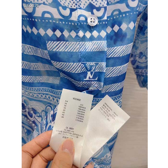 Louis Vuitton Women LV Monogram Tile Long Shirt Dress Cotton Blue White Regular Fit