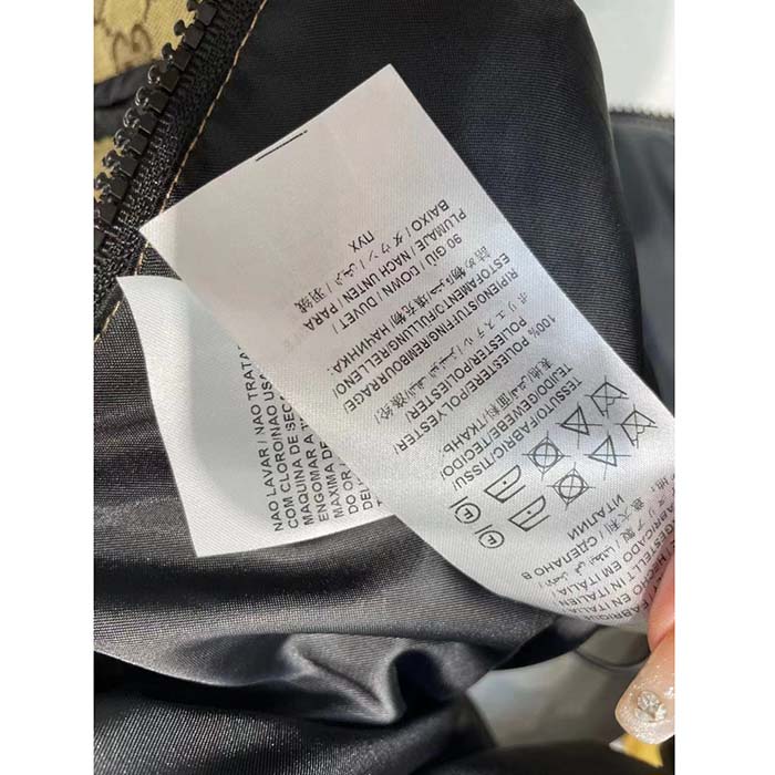 Gucci Women GG Canvas Bomber Jacket Camel Ebony Black Trim Lined Dropped Shoulder Padded