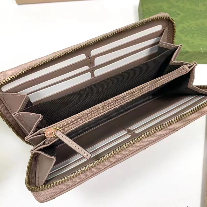 Gucci Unisex GG Marmont Matelassé Zip Around Wallet Rose Beige Chevron Leather