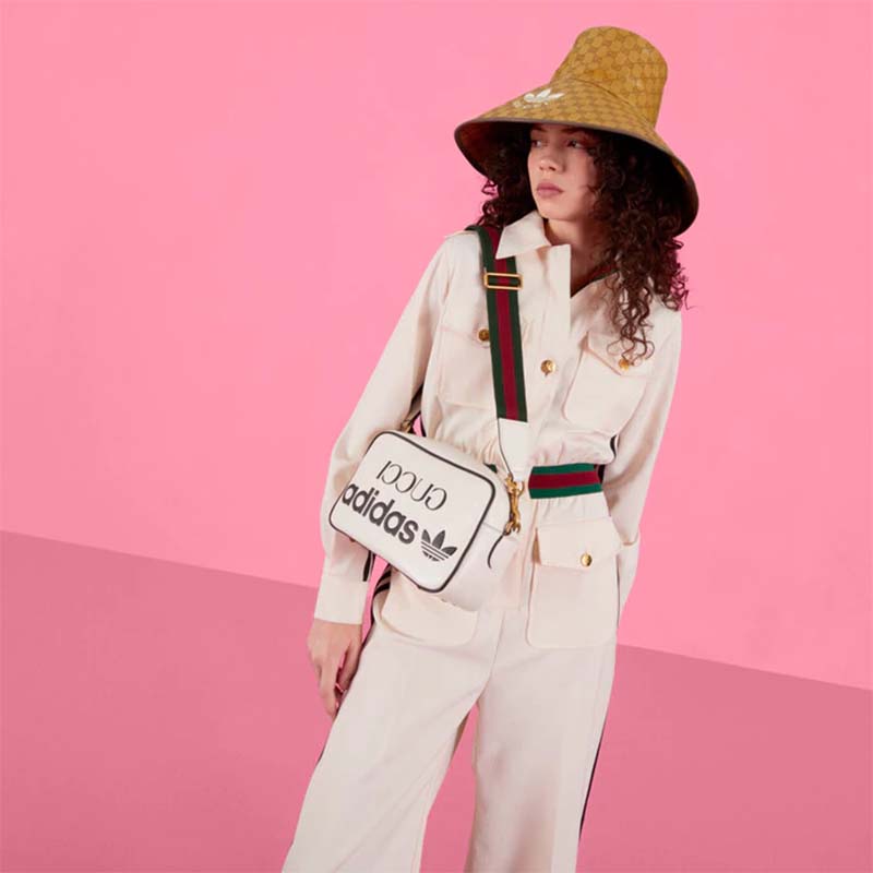 Gucci Unisex Adidas x Gucci Small Shoulder Bag White Leather Interlocking G