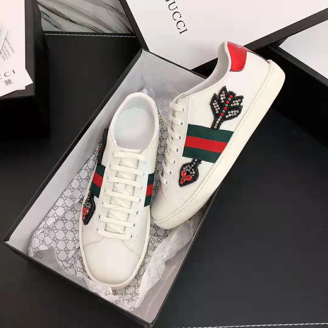 Gucci Unisex Ace Embroidered Sneaker with Arrow Appliqués-White