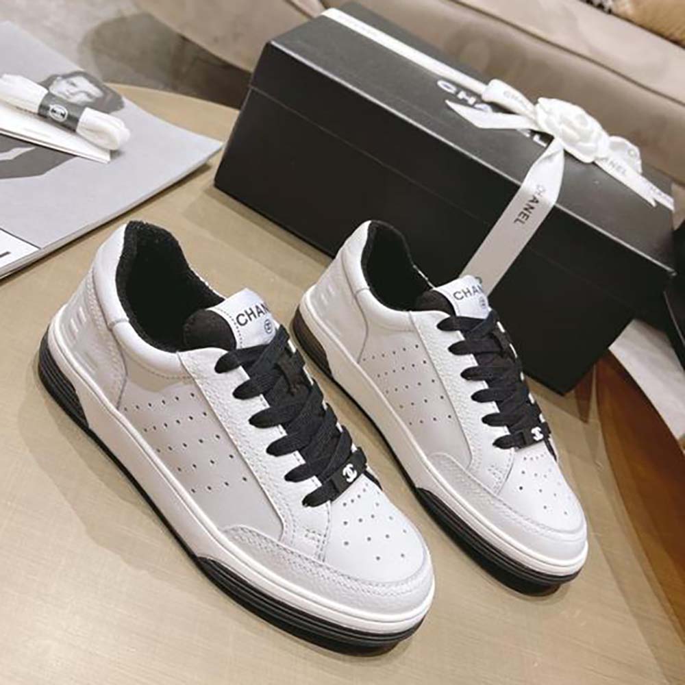 Chanel Women Calfskin Letter Flat Lace Up Runner Trainer Sneakers