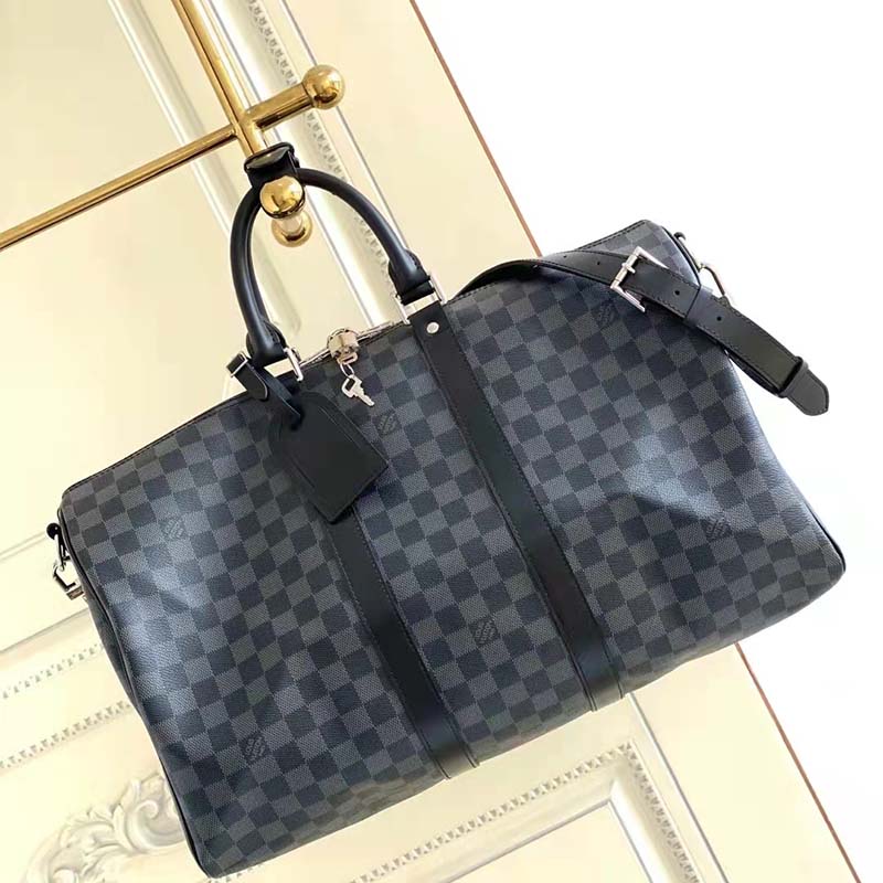 Louis Vuitton LV Unisex Keepall Bandoulière 45 Travel Bag Grey Damier Graphite Canvas