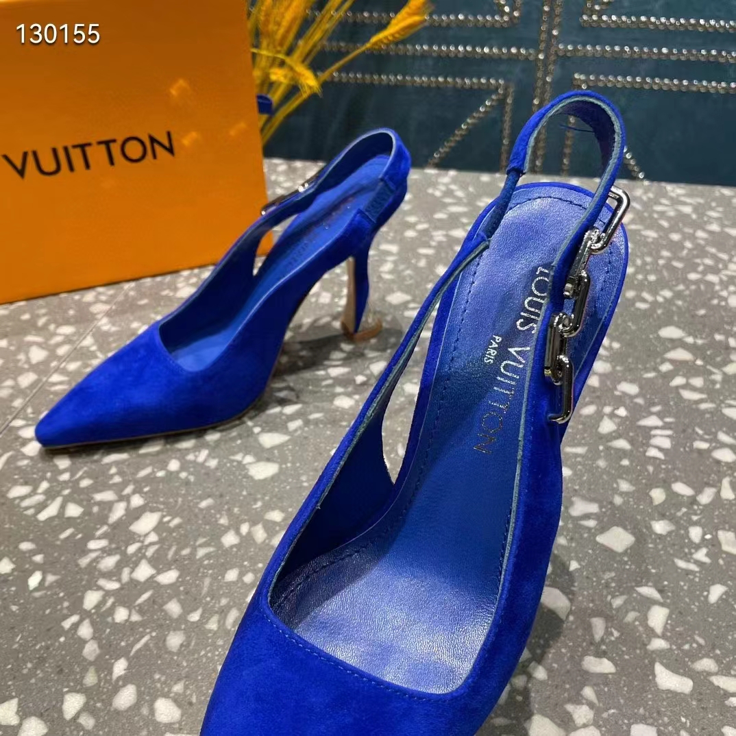 Louis Vuitton Women Sparkle Slingback Pump Blue Suede Baby Goat Leather 9.5 Cm Heel