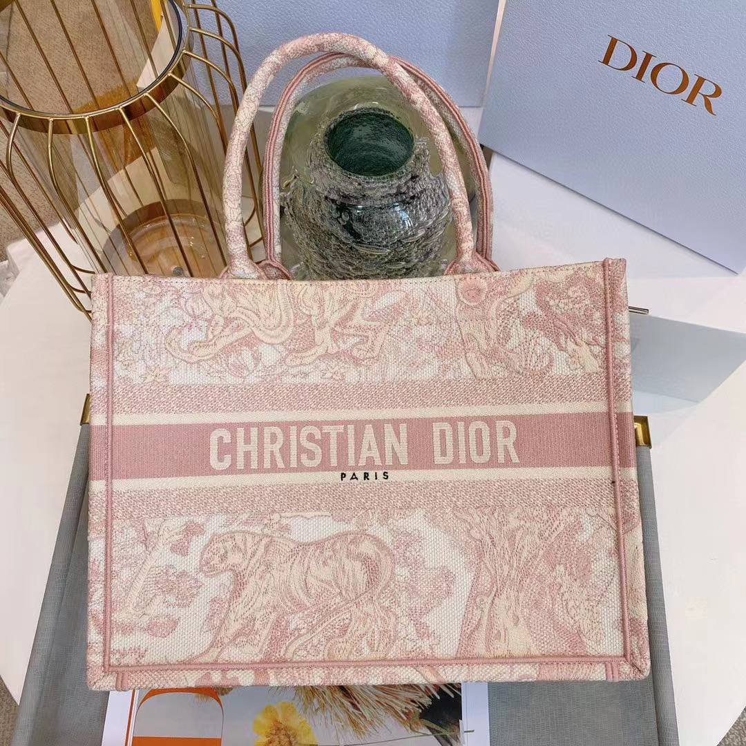 Dior Unisex CD Medium Book Tote Pink Toile De Jouy Embroidery