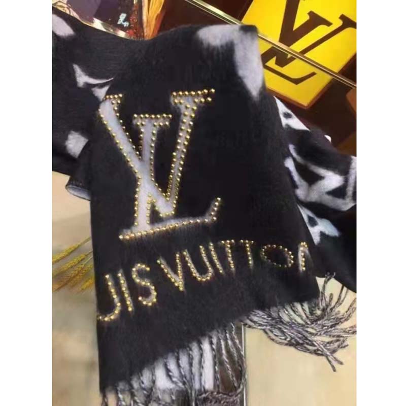 Louis Vuitton LV Unisex Studdy Reykjavik Scarf Black Cashmere Monogram