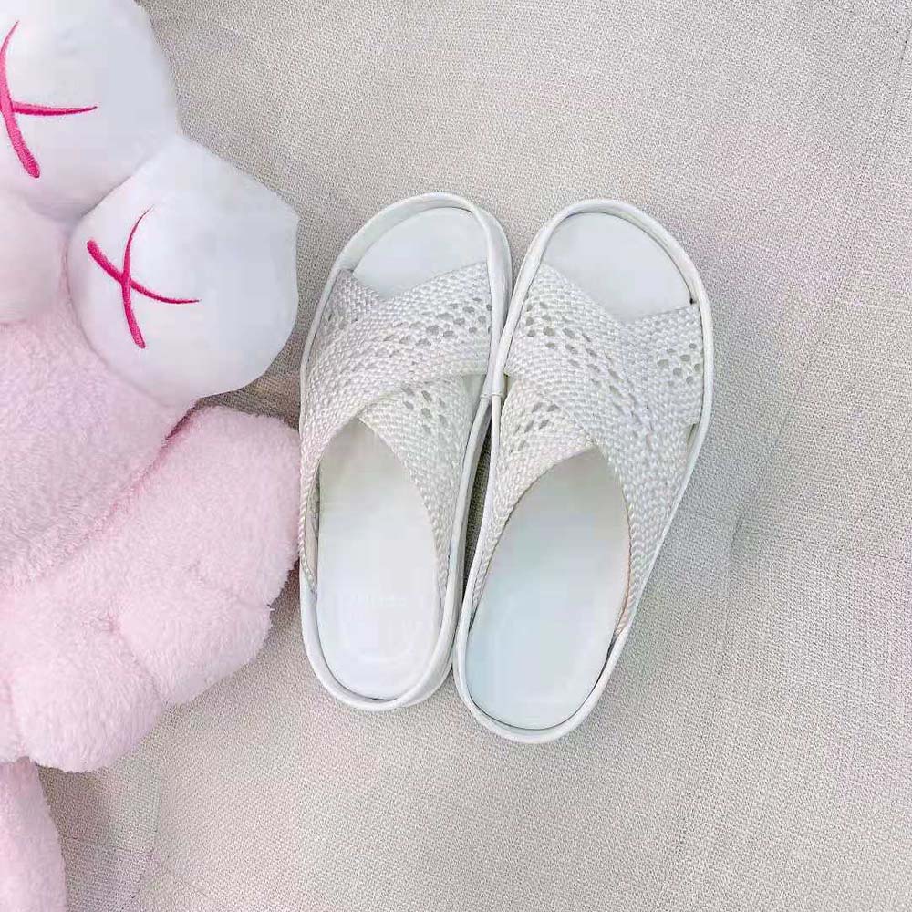 Fendi Women Reflections White Stretch Lace Slides