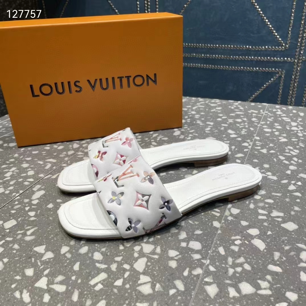 Louis Vuitton LV Women Revival Flat Mule White Monogram-Embossed Lambskin