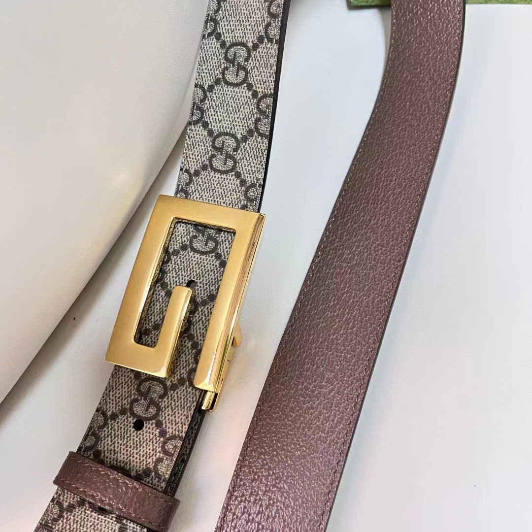 Gucci Unisex Reversible Belt Square G Buckle Beige Ebony GG Supreme Canvas Reverses Brown