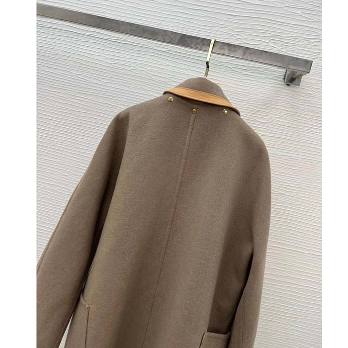 Louis Vuitton Women LV Removable Collar Double Face Coat Wool Silk Ficelle Foncée Brown Regular Fit