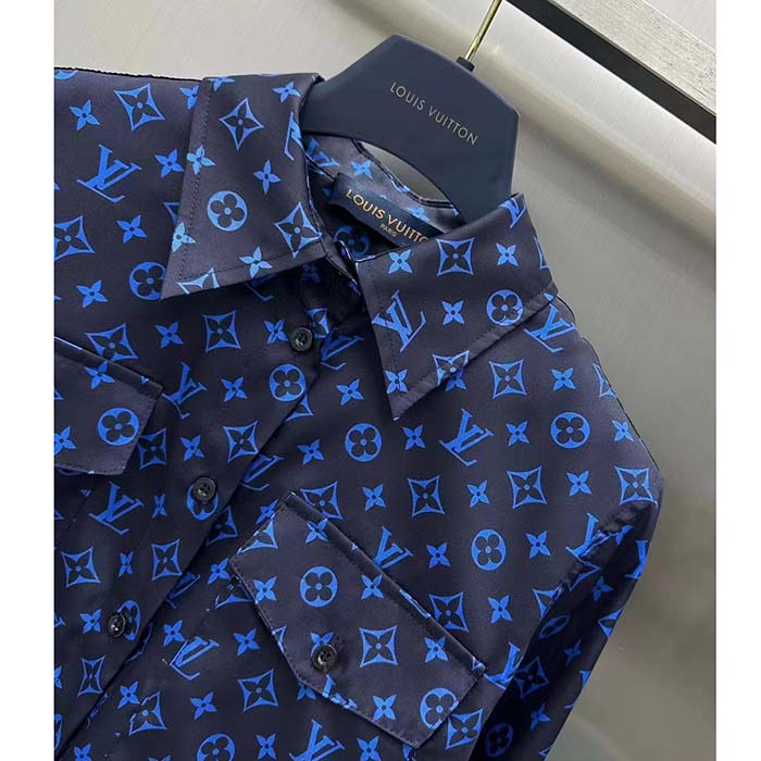 Louis Vuitton LV Men LV Monogram Silk Pleated Shirt Silk Navy