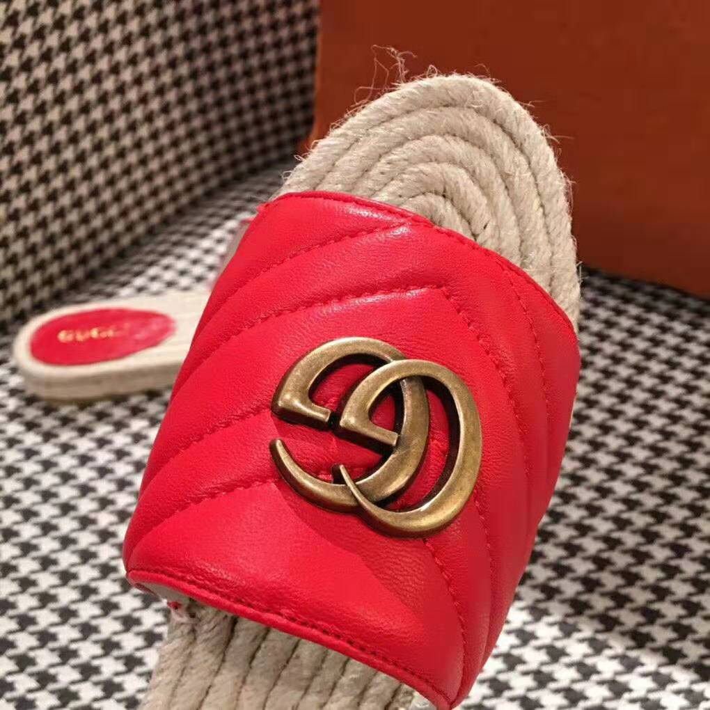 Gucci Women Leather Espadrille Sandal-Red