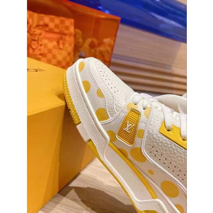 Louis Vuitton Unisex LV Trainer Sneaker Yellow Calf Leather Rubber Outsole Monogram Flowers
