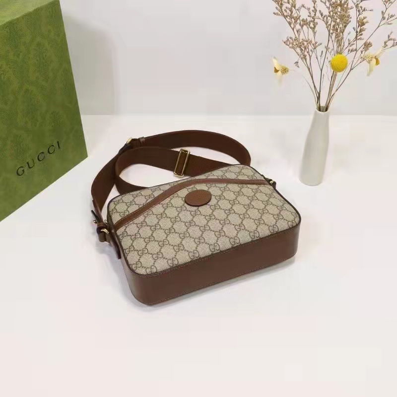 Gucci Unisex Messenger Bag Interlocking G Beige Ebony GG Supreme Canvas
