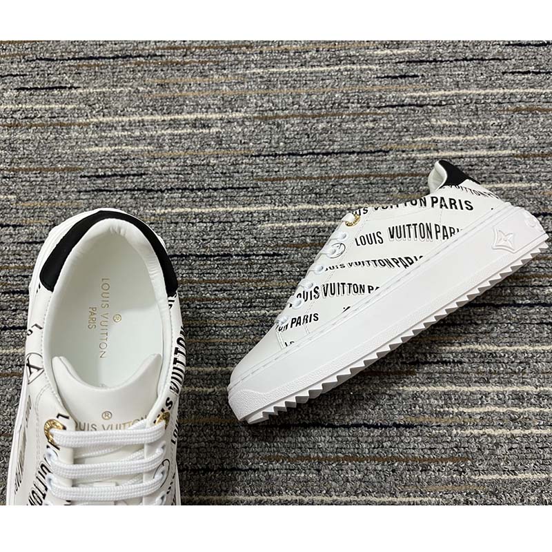 Louis Vuitton Unisex LV Time Out Sneaker Black Printed Calf Leather Monogram Flowers