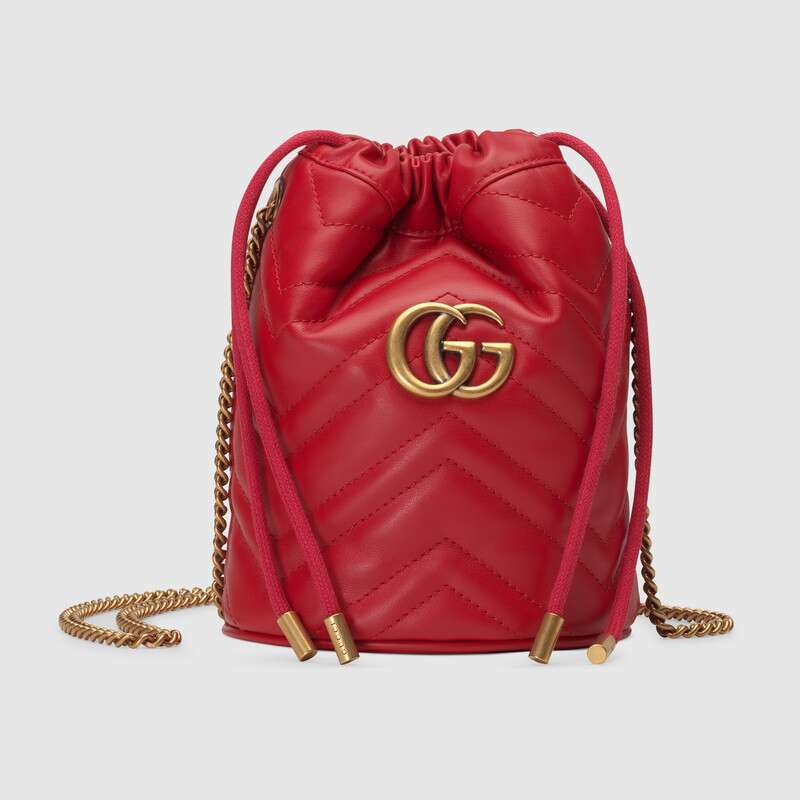 Gucci GG Women GG Marmont Mini Bucket Bag in Matelassé Chevron Leather