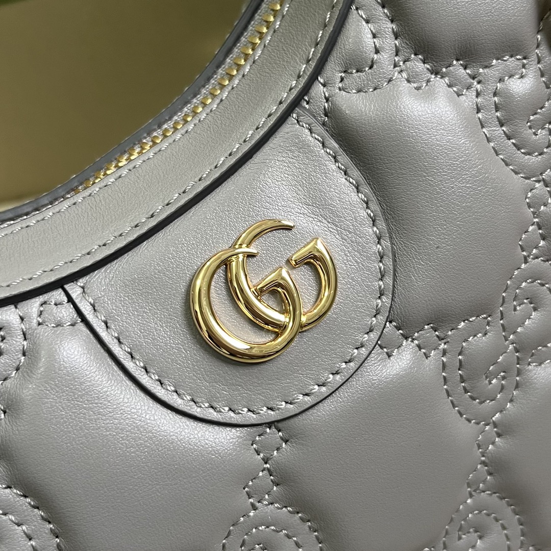 Gucci Women GG Matelassé Mini Bag Grey GG Matelassé Leather Double G