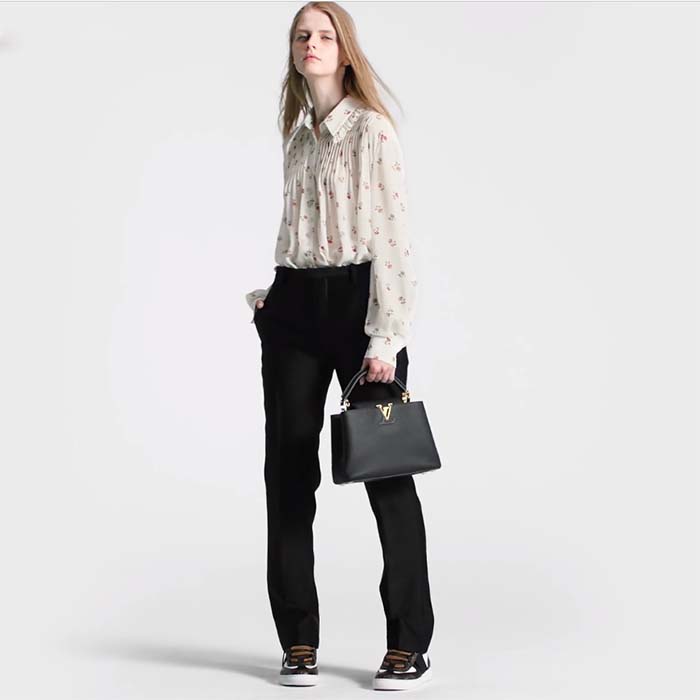 Louis Vuitton Women LV Floral Print Ruffle Collar Shirt Silk Milky White Regular Fit