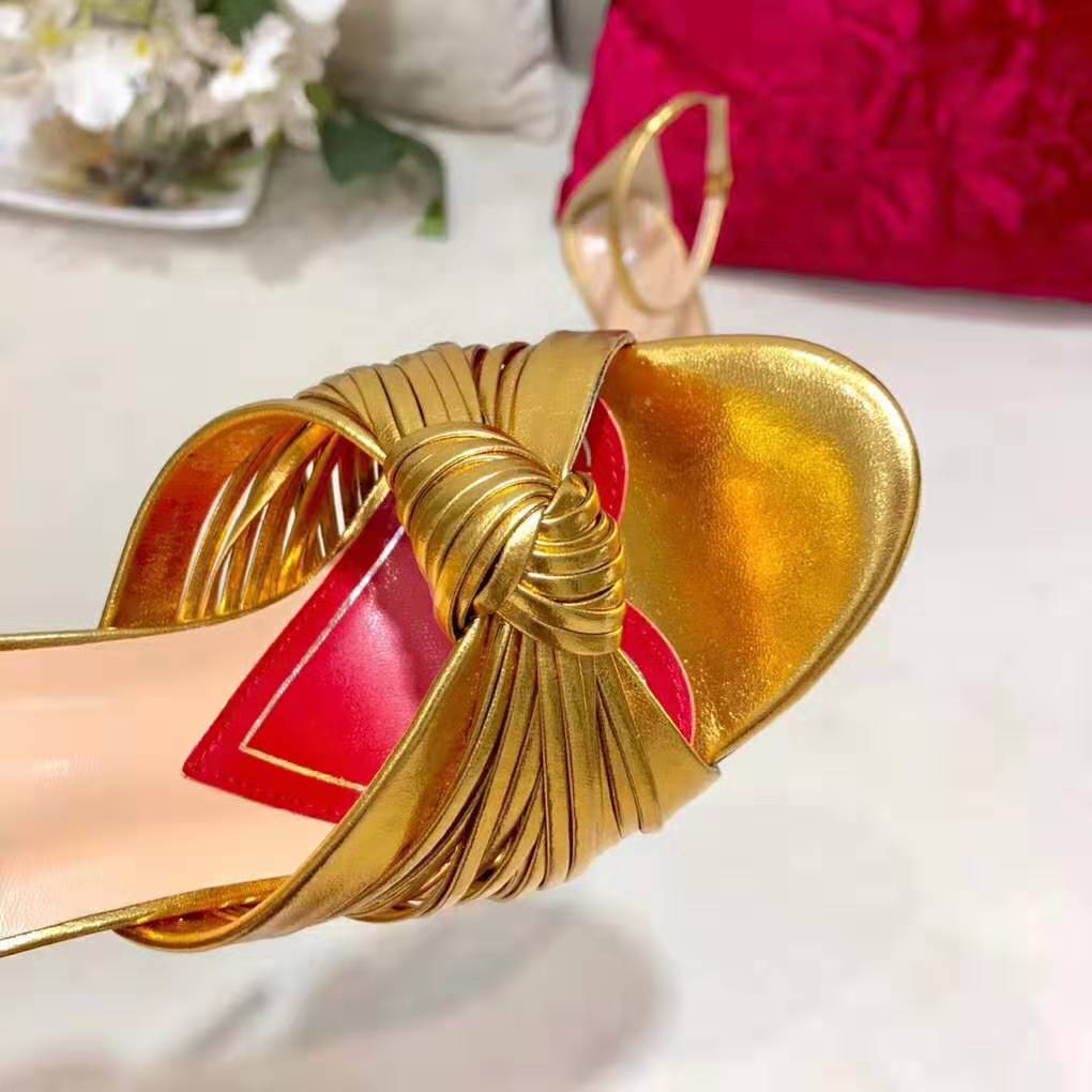Gucci Women Metallic Leather Sandal in 10.4cm Heel Height-Gold