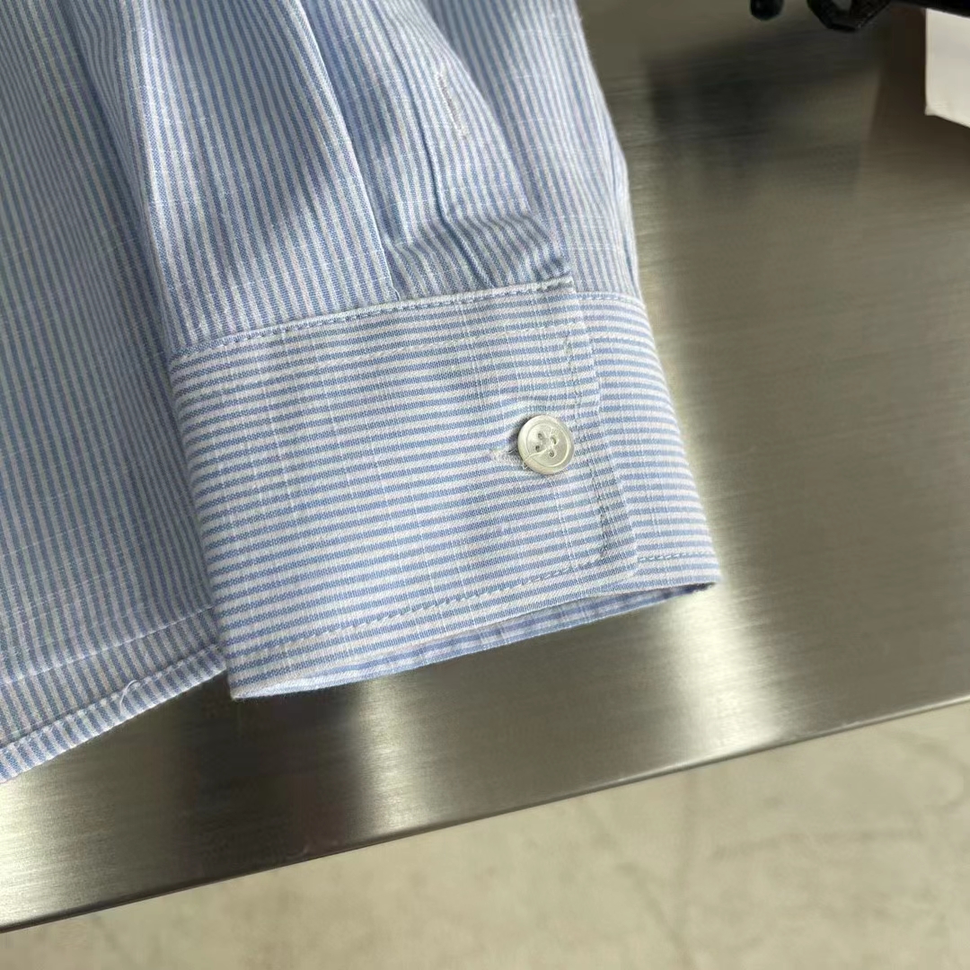 Dior Men CD Dior Tears Shirt Blue Striped Cotton Oxford Straight Hem Side Vents Cotton