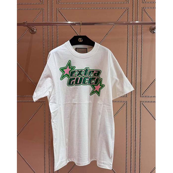 Gucci GG Men Cotton Jersey T-Shirt Off White Crewneck Short Sleeves