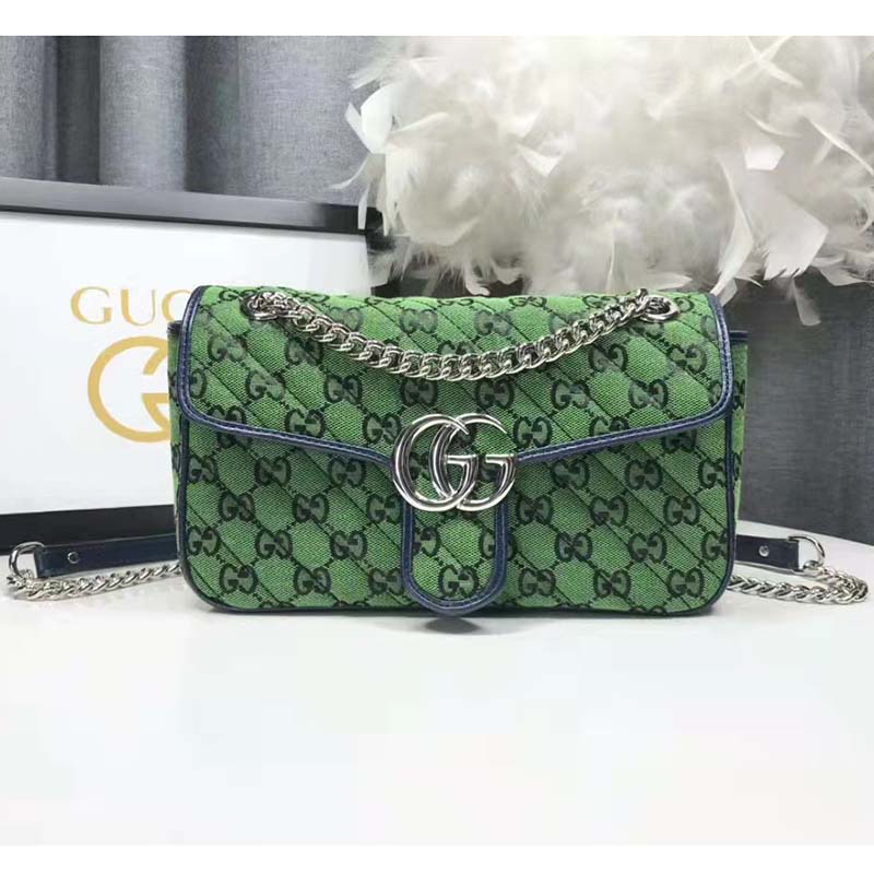 Gucci Women GG Marmont Multicolor Small Shoulder Bag Green Double G