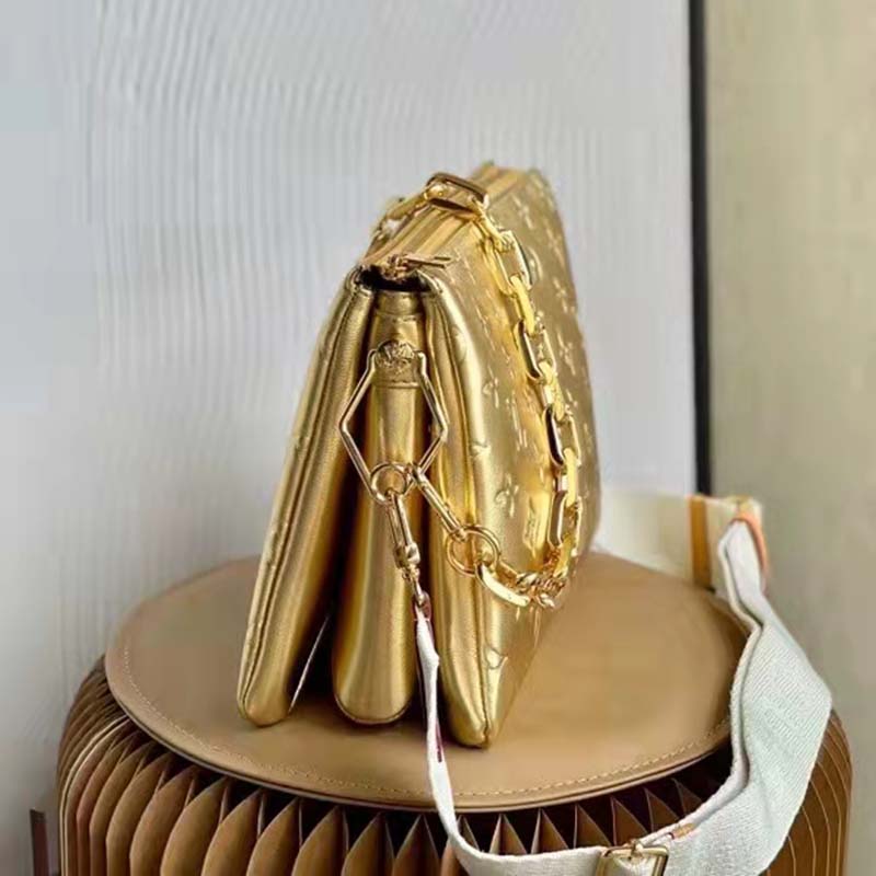 Louis Vuitton LV Women Coussin PM Gold Monogram-Embossed Puffy Lambskin Calfskin