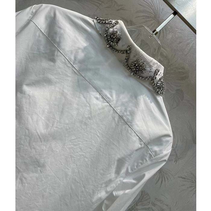 Gucci Women GG Cotton Poplin Shirt Embroidery Long Sleeves Concealed Placket