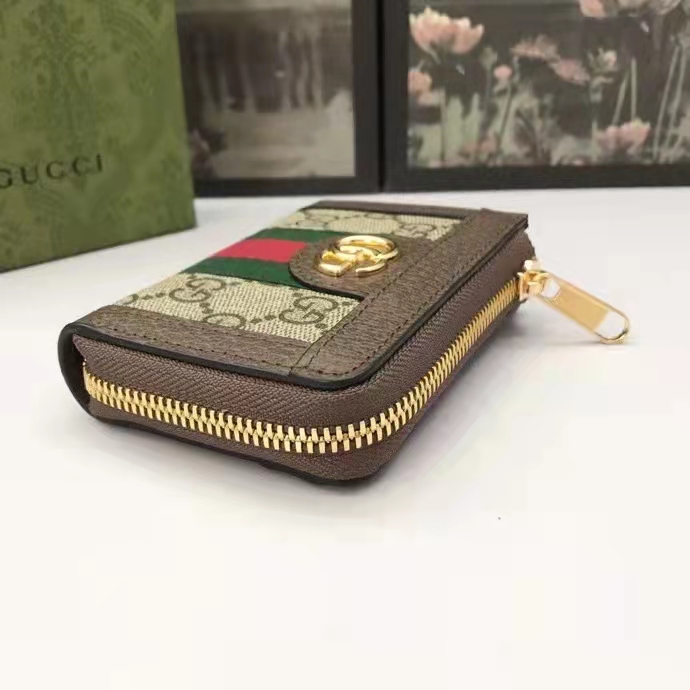 Gucci Unisex Ophidia Zip Around Wallet Beige Ebony GG Supreme Canvas