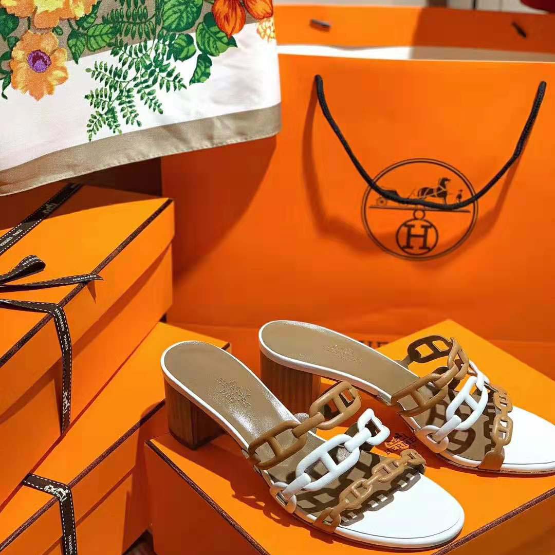 Hermes Women Tandem Sandal in Nappa Leather 5.1cm Heel-Brown