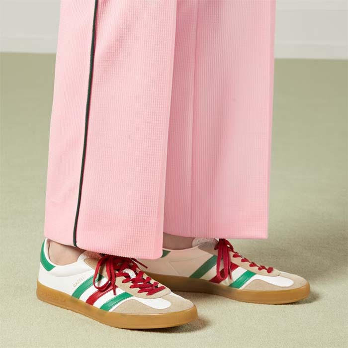 Gucci Unisex Adidas x Gucci Gazelle Sneaker White leather Oatmeal Suede Low Heel