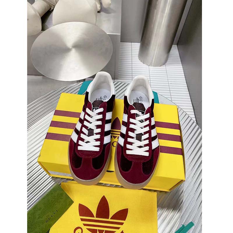 Gucci Unisex Adidas x Gucci Gazelle Sneaker Burgundy Suede Trefoil Embossed