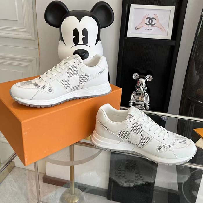 Louis Vuitton LV Unisex Run Away Sneaker White Maxi Damier-Embossed Grained Calf Leather Rubber