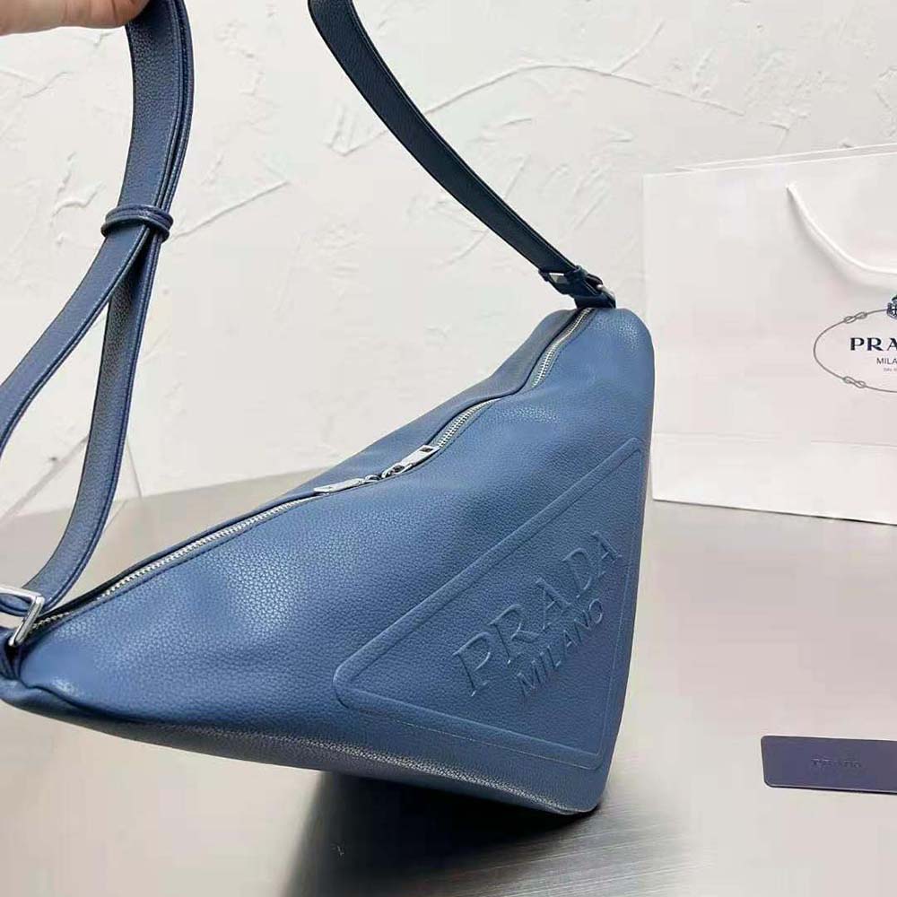Prada Men Leather Prada Triangle Bag-Navy