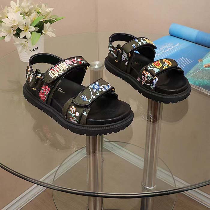 Dior Women CD Dioract Sandal Black Multicolor Technical Fabric Embroidered Petites Fleurs Motif