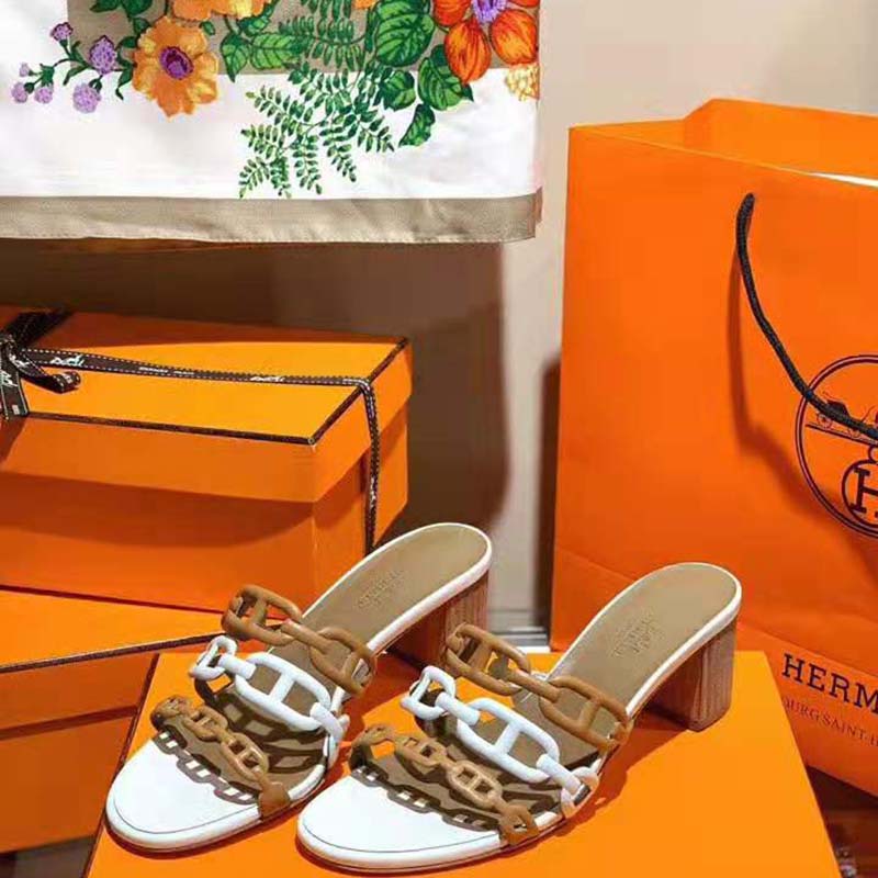 Hermes Women Tandem Sandal in Nappa Leather 5.1cm Heel-Brown